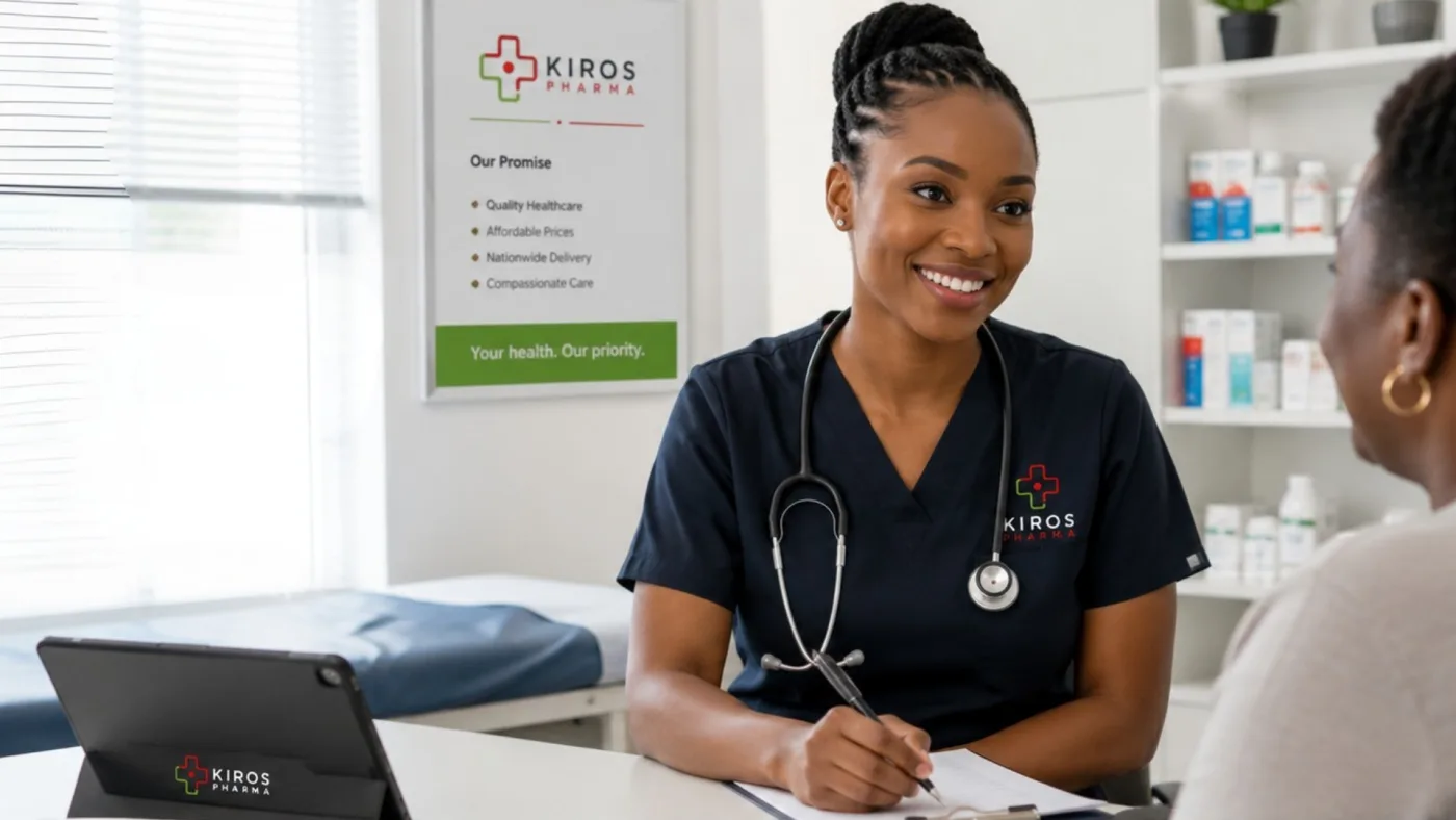 A pharmacist in a consulting room with a patient